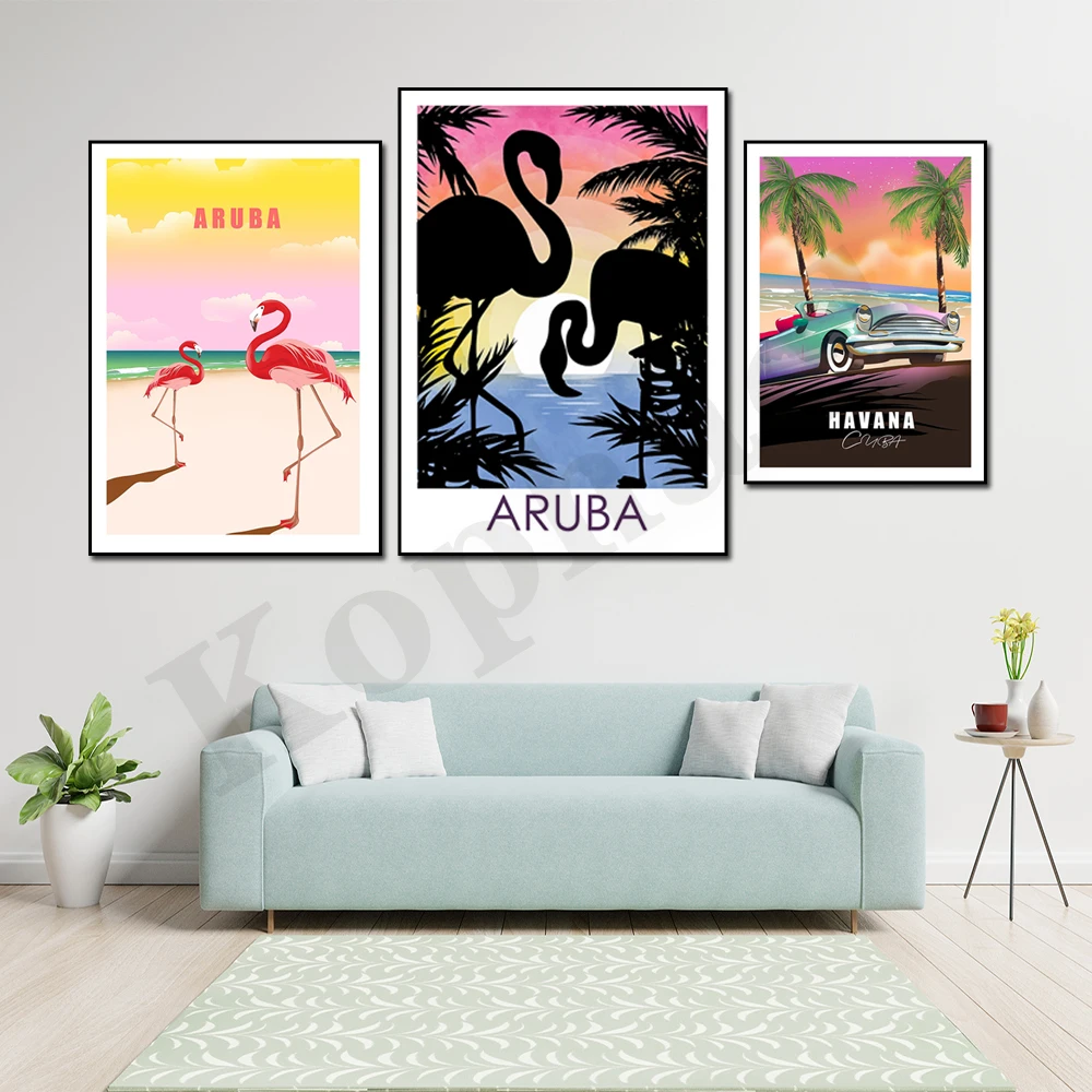 Aruba Havana Caribbean Belize Mexico Chichen Itza. City Travel Scenery. Home Wall Decor Art Poster