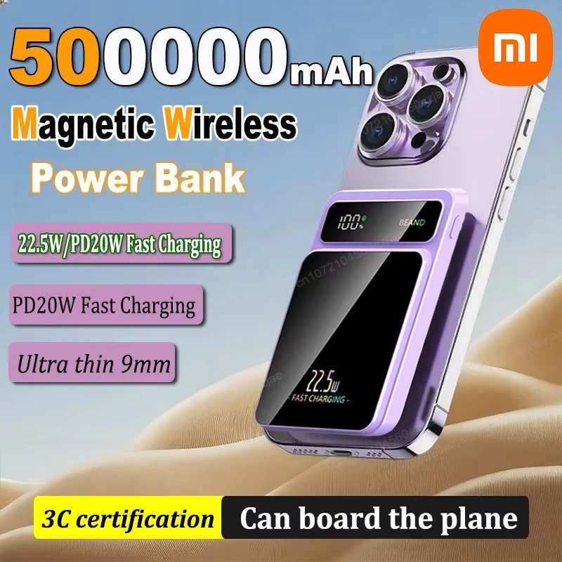 Xiaomi 100000mAh Power Bank Magnetic Wireless 22.5W Ultra Capacity Super Fast Charging Power Bank For Iphone16 Samsung Xiaomi
