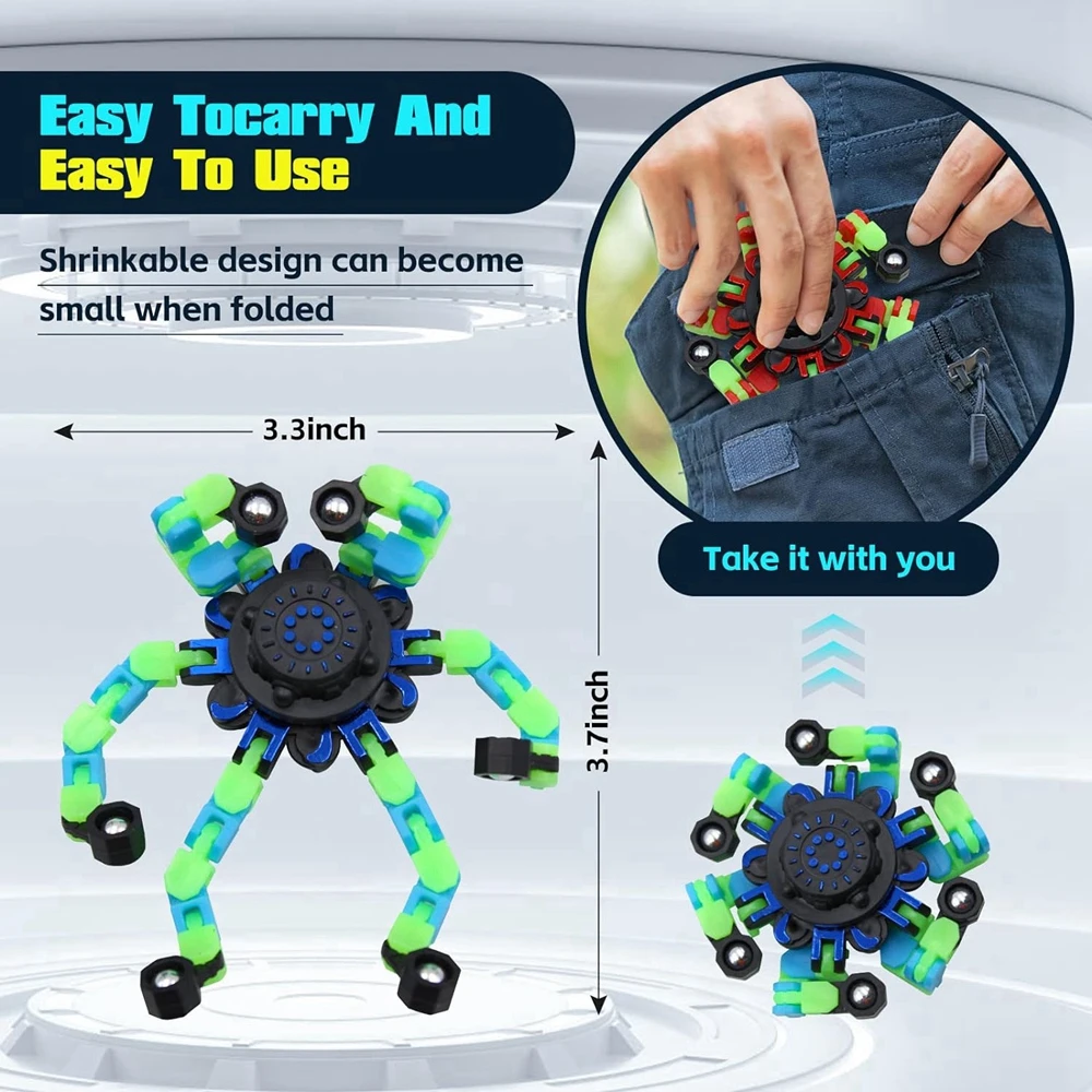 4 stuks Fidget Spinners Glow in The Dark Vingertop Gyro DIY Vervormbare Robot Grappig Zintuiglijk Speelgoed Decompressie Spinner Feestartikelen