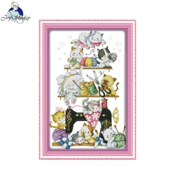 Joy Sunday Kitten accanto alla macchina da cucire Kit punto croce Cat Pattern stampato ricamo a mano set di decorazioni per ricamo