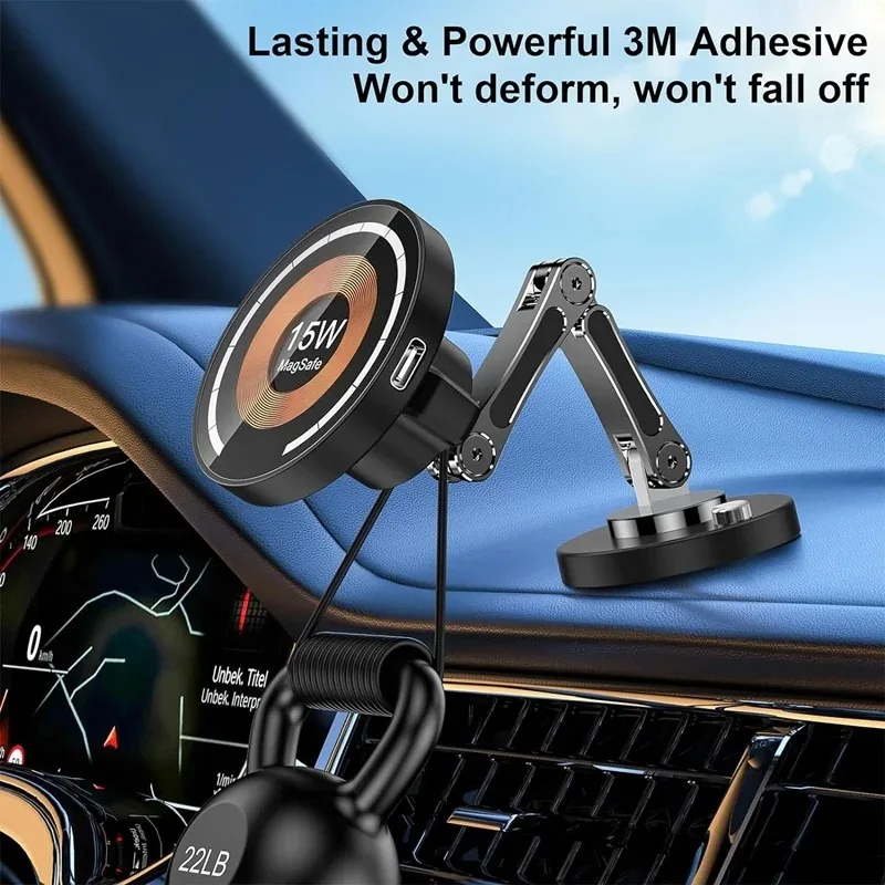 15W Magnetic Car Wireless Charger 360 หมุนโลหะชาร์จแบบพับได้สําหรับMagsafe Iphone 15 14 13 12 11 Pro Max samsung