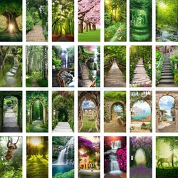 Green Forest Door Stickers Natural Atmosphere Poster Vinyl PVC Waterproof Self-adhesive Mural Natural Plant Door Stickers