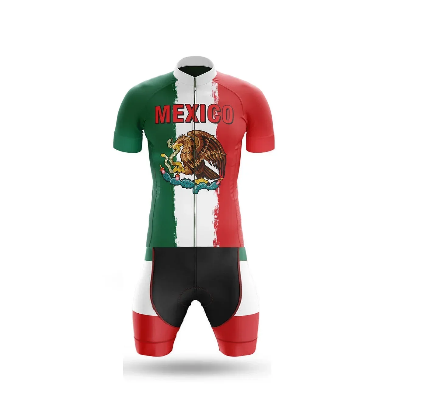 LASER CUT MEN'S CYCLING WEAR CYCLING JERSEY BODY SUIT SKINSUIT WITH POWER BAND Mexico NATIONAL TEAM SIZE: XS-4XL