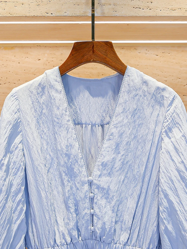 M Home Nan You High End Dames Lente Faion V Ne Bubble Sve Taille Cinched Dr Dames Ele Sli Midi Rok