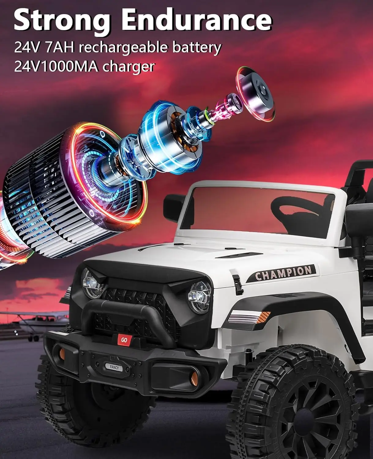24V rit op auto 2-zits, XL elektrische voertuigen voor grote kinderen met 20" brede zitting, 3 snelheden, 2x200W krachtige motor, ophanging 3-8Y
