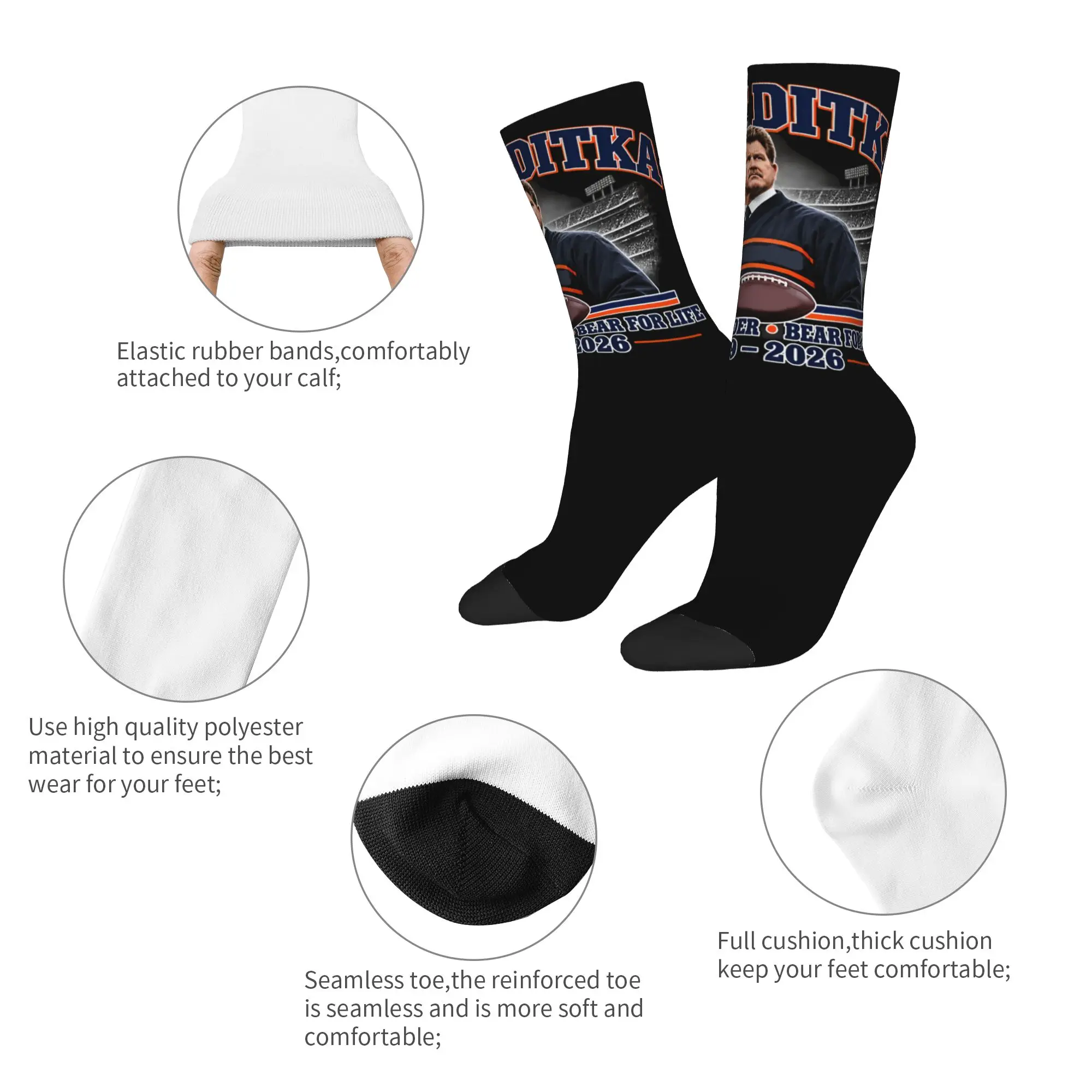 Winter Warm Hip-hop Women Men Mike Ditka 1939-2026 Legend Football Socks  Non-slip Soccer Socks
