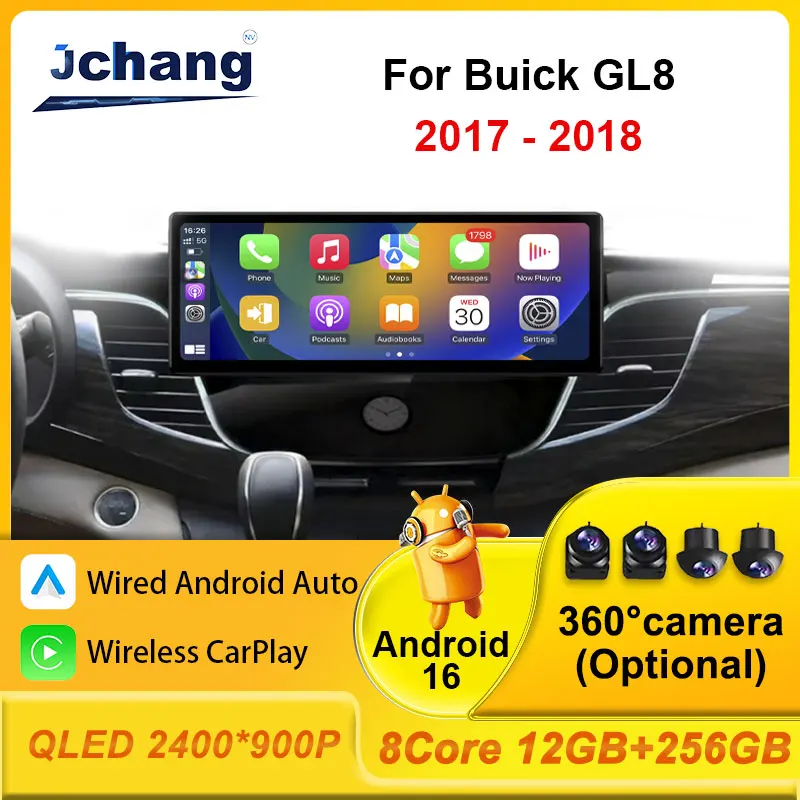 Android 16 12.3 inch Car Radio Audio Wireless CarPlay Stereo GPS Multimedia Player for Buick GL8 2017 - 2018 Split Screen WiFi