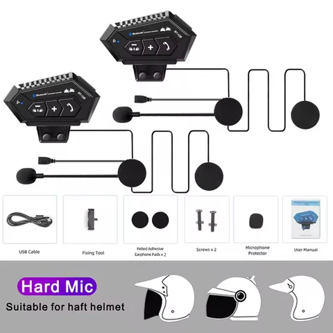 Мотогарнитура BT12B, 2 шт., для шлема, 500 м, 1000 мАч, водонепроницаемая, стерео, беспроводная Bluetooth, громкая связь, муз...