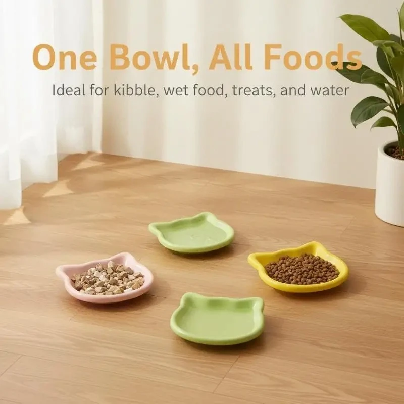 1pcs Multi purpose Cat shaped Pet Feeding Bowl Anti slip Pink Cute Food Water Plate Cat Daily Use Pet Bowl
