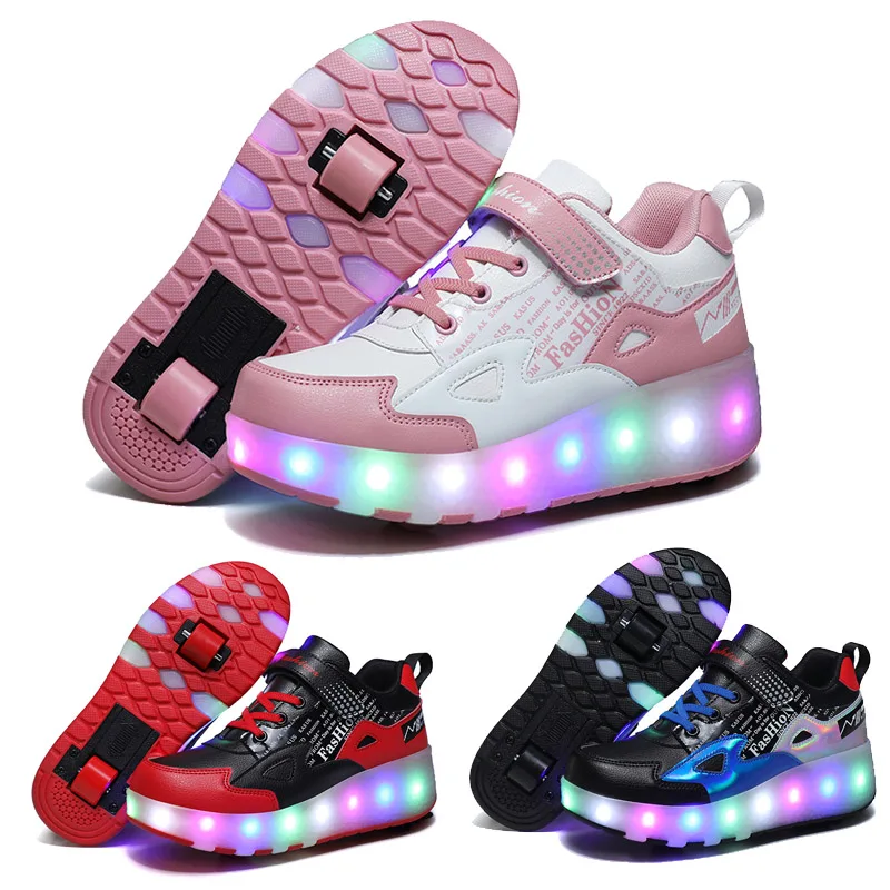 Kids Roller Skates Shoes Led Light Flashing Light 2 Wheels Skating Sneaker Flying Shoe Recharge Multi Light Breatheable Boy Girl