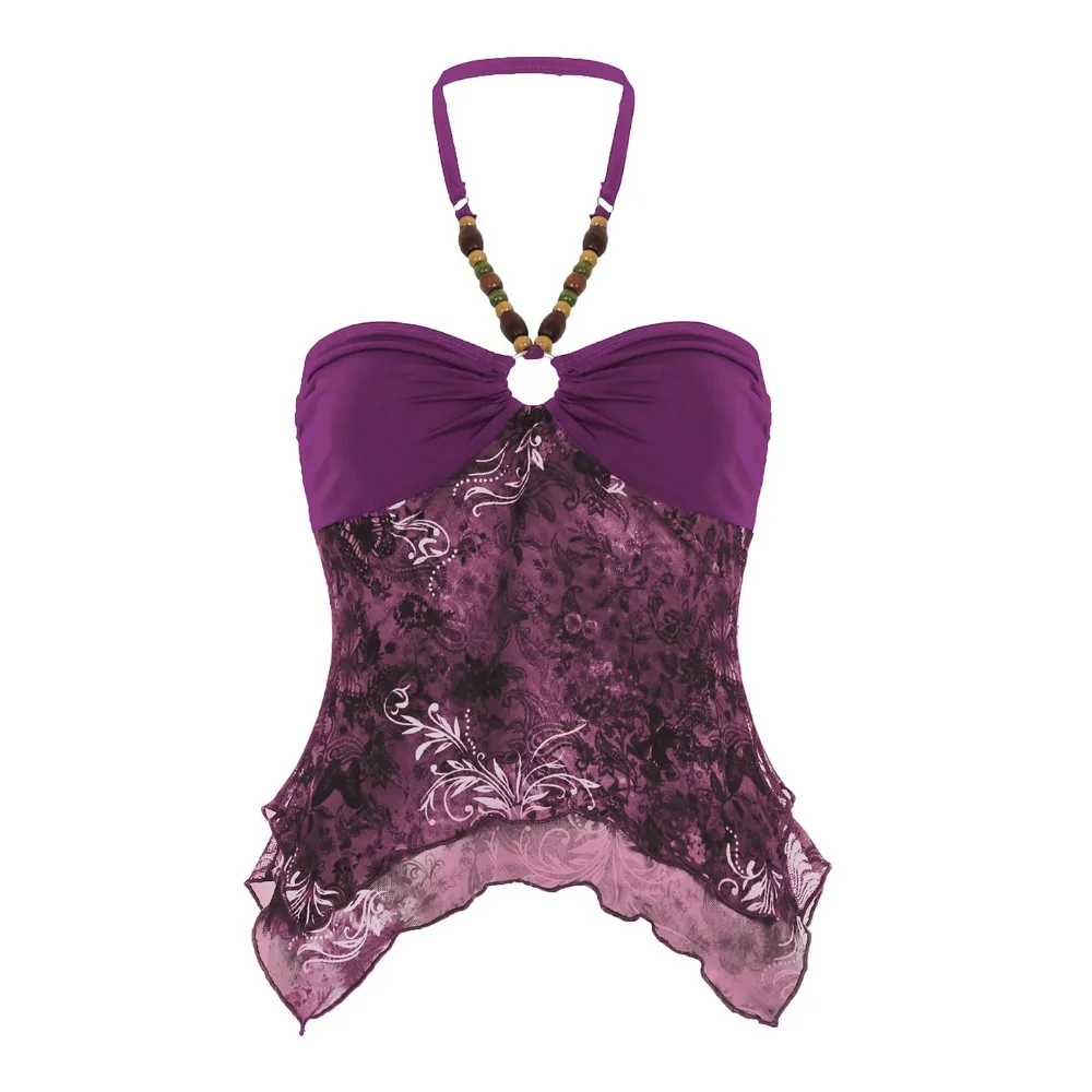 

Fashion Backless Mesh Halter Camisole Irregular Sweet Beads Hanging Vest Women Streetwear Outfits Slim Crop Top Beach