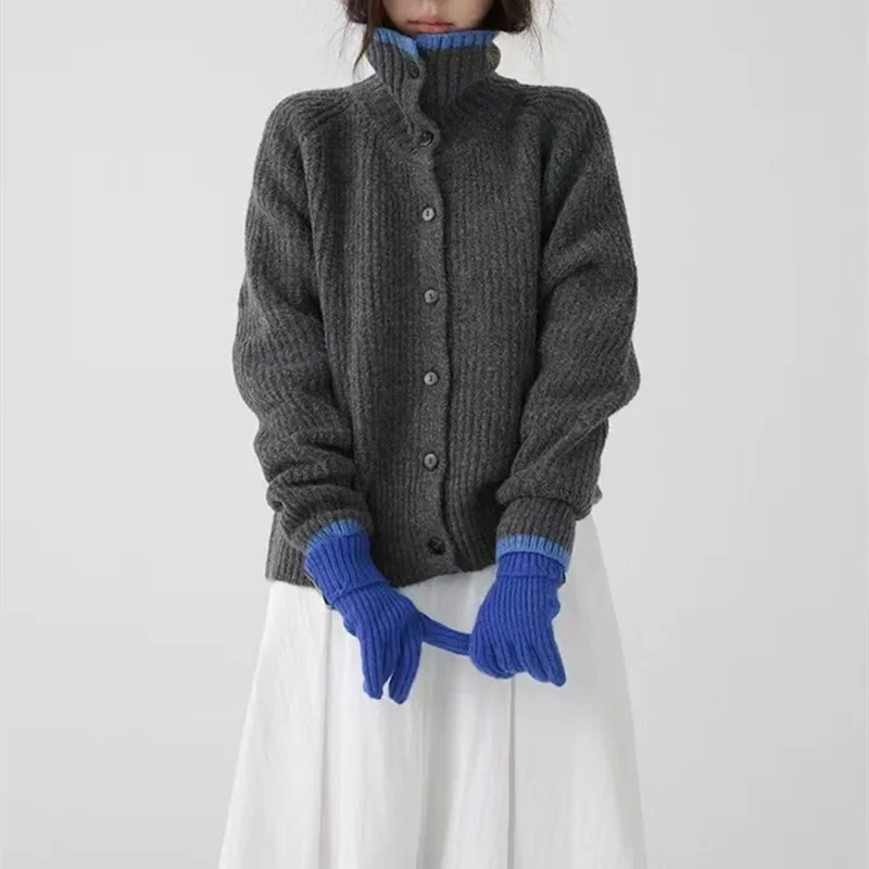 ملابس الشتاء امرأة تسحب النساء بالأزرار المتباينة كل مباراة فضفاضة أسلوب بسيط سترة مريحة موضة عادية التنقل