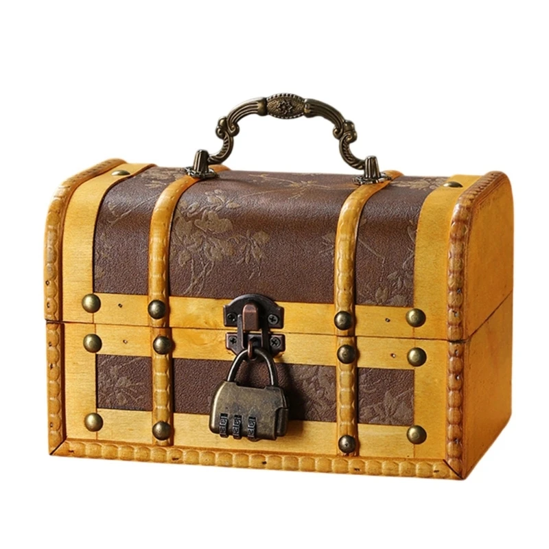 

652F Antique Handheld Jewelry Organizers Wooden Storage Box With Safety Password Lock For Home And Travel Accessories