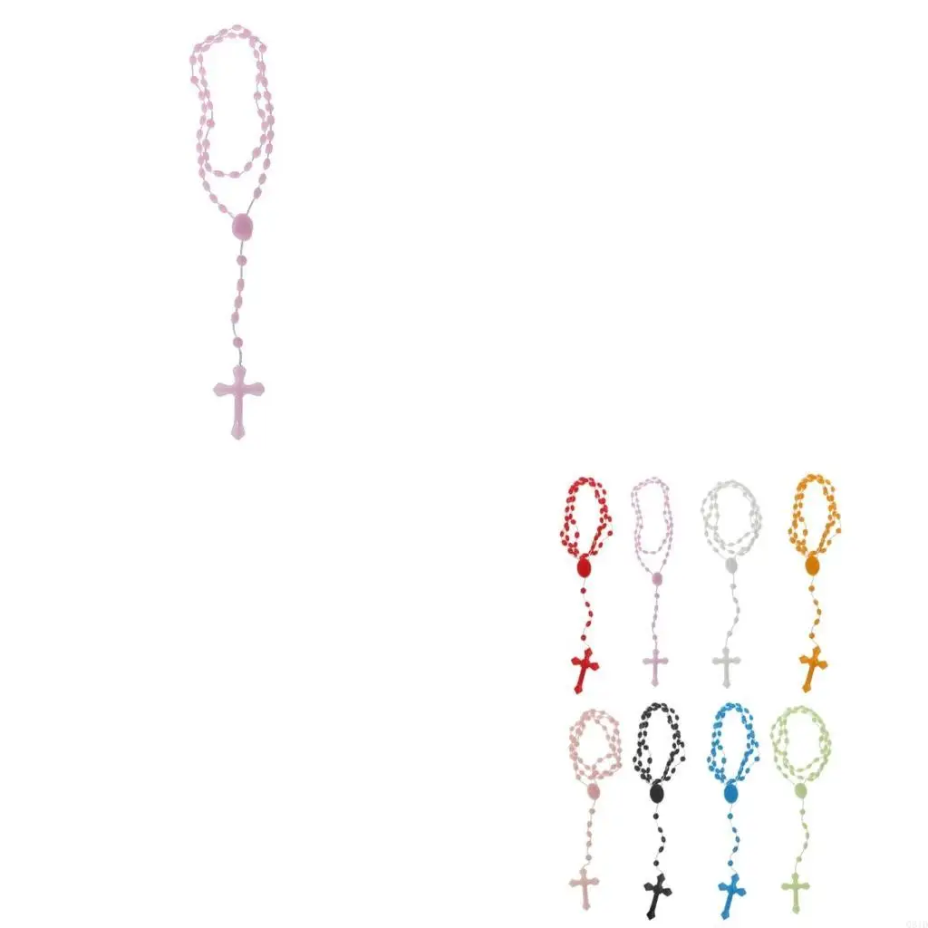 Random Colors Rosary Beads Necklace Bracelet Plastic Noctilucent Necklace Catholicism Prayer Religious Jewelry for Friends