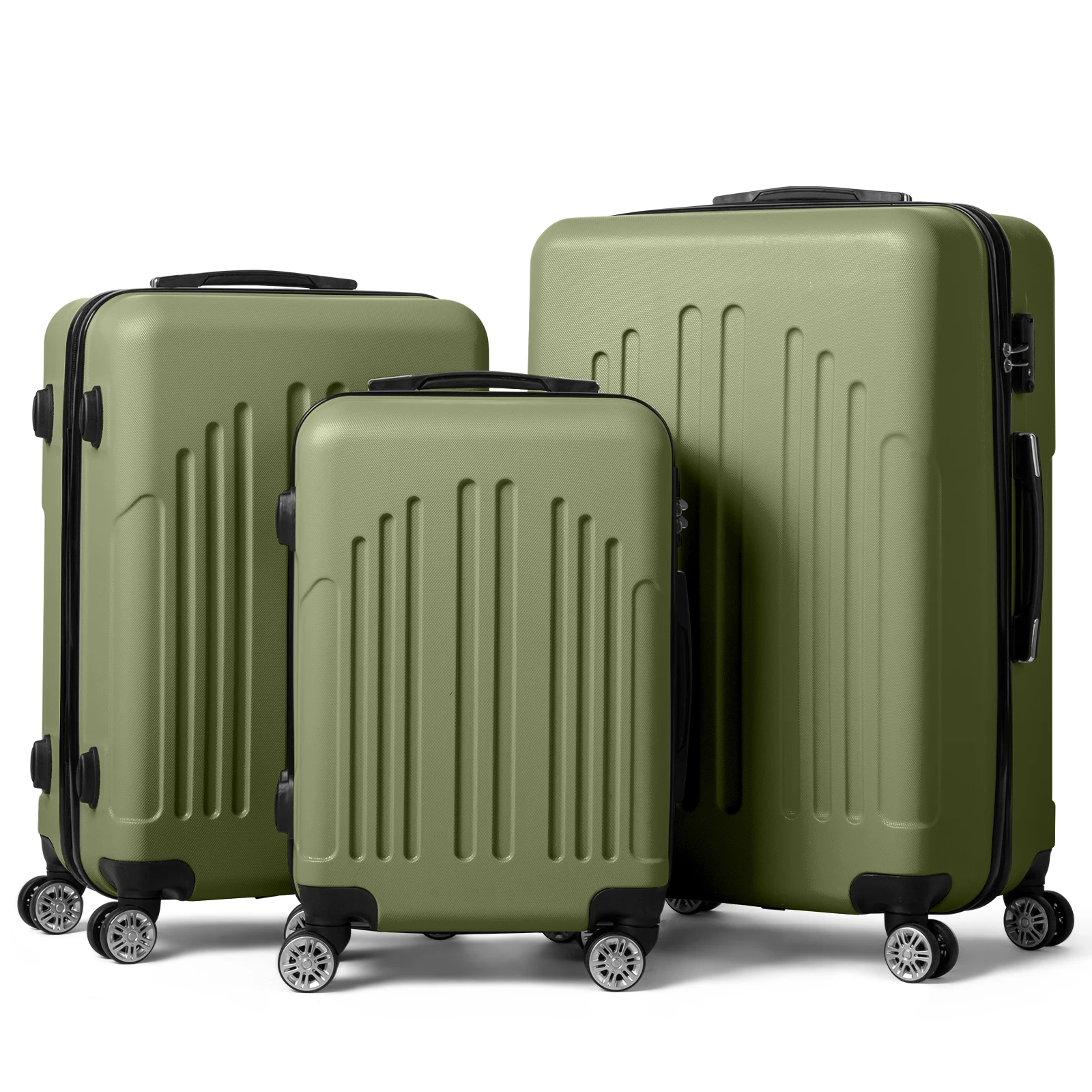 Curved Vertical Stripe 3-in-1 Trolley Case - Gray-green