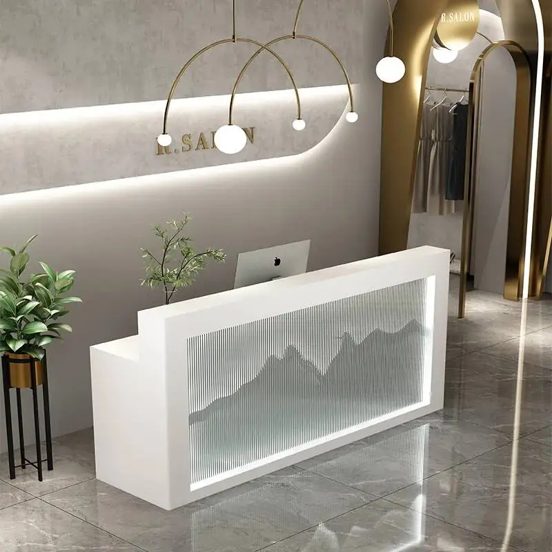 White Design Reception Desks Front Desk Counter Service High Quality Reception Desks L Shaped Store Scrivania Office Furniture