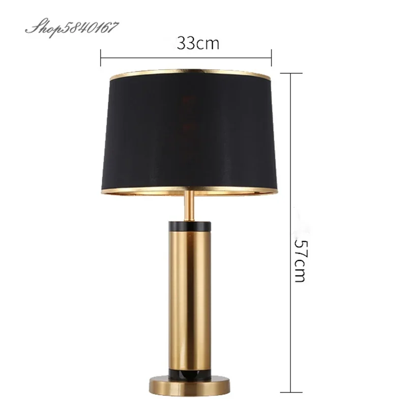 Modern Copper Table Lamp Minimalist Beside Lamp for Bedroom Living Room Foyer Decor Study Desk Light Fabric Lampshade E27 Lights