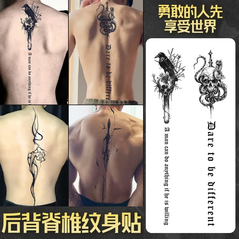 Back Spine Totem Herbal Juice Tattoo Stickers Cool Temporary Fake Tattoos Men Semi-permanent Waterproof  Tatuajes Temporales