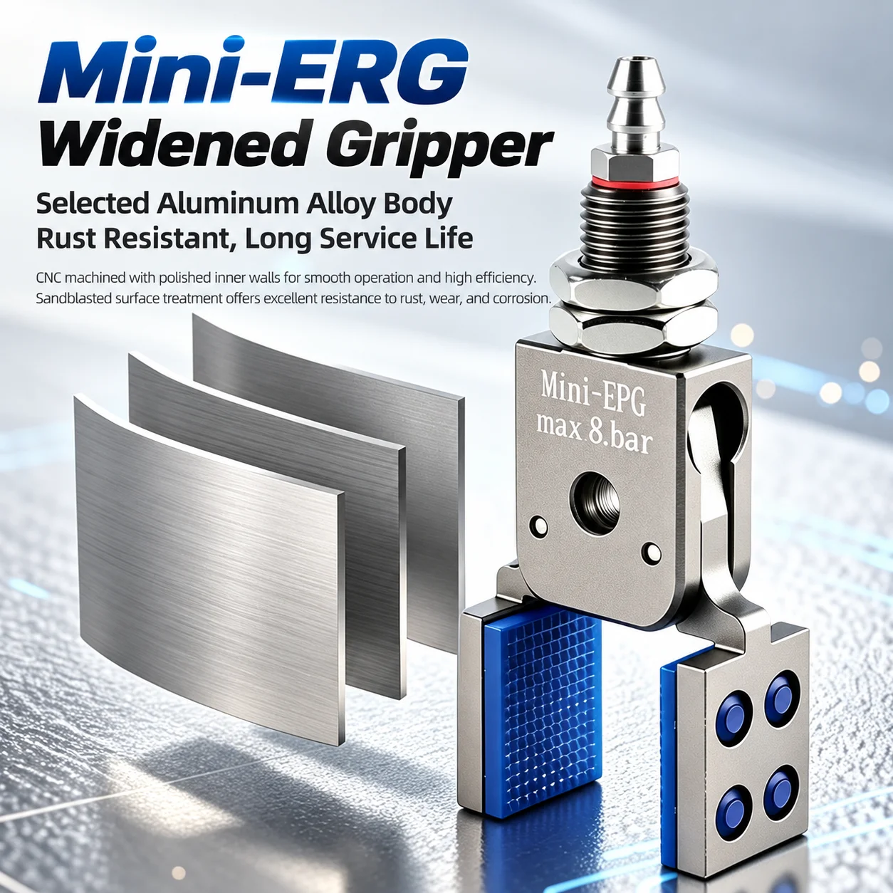 Pneumatic Widened Thumb Gripper Mini-ERG, Manipulator Small Finger Claw with Silicone Pad, Industrial Sprue Cutter Nozzle Clamp