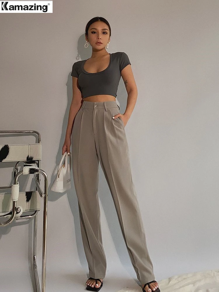 Office Lady High Quality Wide Leg Pants 2024 Spring New Fashion Casual Solid Trousers Women Elegant Workear Hot Sales