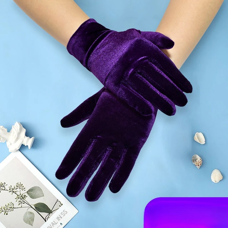 Women's short stretch gold velvet gloves autumn and winter cold-proof warm velvet gloves retro dance casual accessories