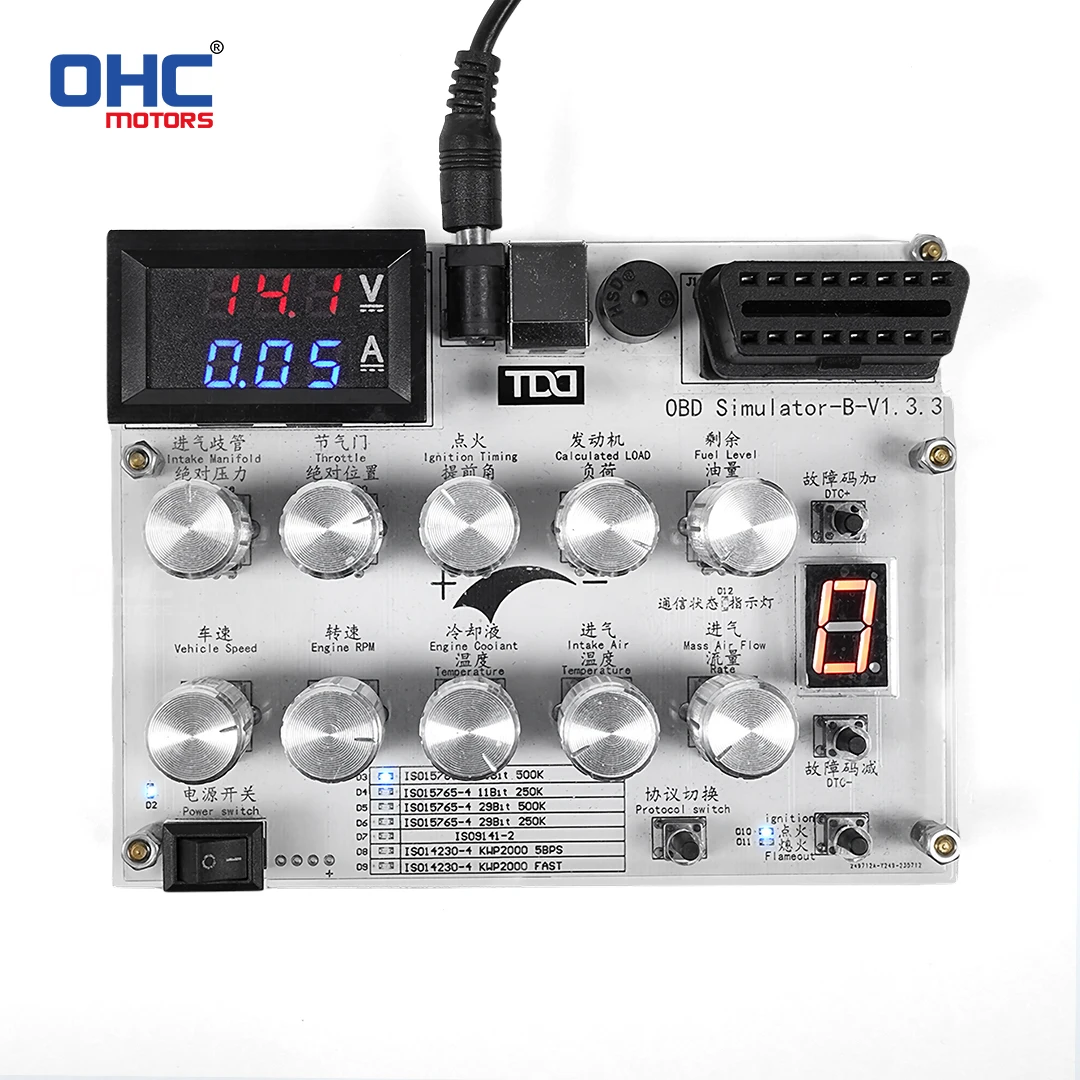 

OHC OBD II simulator For car LED Steering Wheel Testing and demo show RPM/Speed/Engine data