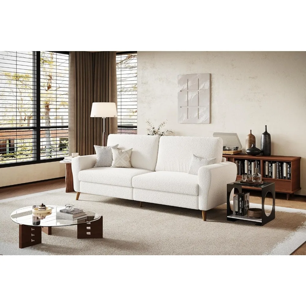 أريكة حديثة ذات 3 مقاعد للمساحات الصغيرة مع مقاعد عميقة ومساند للذراعين واسعة وأرجل خشبية