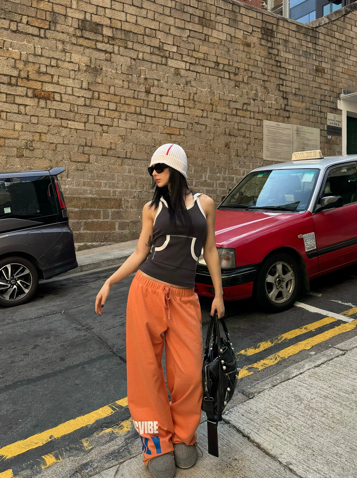 

ICVIBE Comfortable Loose Fit Sweatpants Asymmetrical High Waist Long Straight Leg Cotton High Waist Long Pants Letter Print