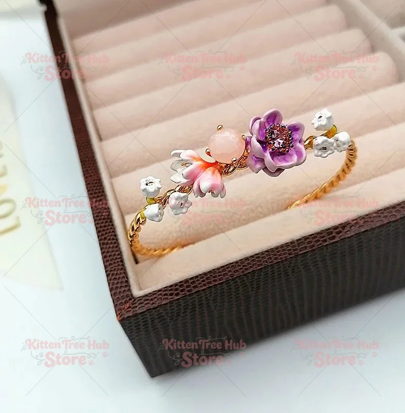 Purple Silver Lotus Flower Enamel Jewelry Set Earrings + Necklace For Women Sweet Floral Gift