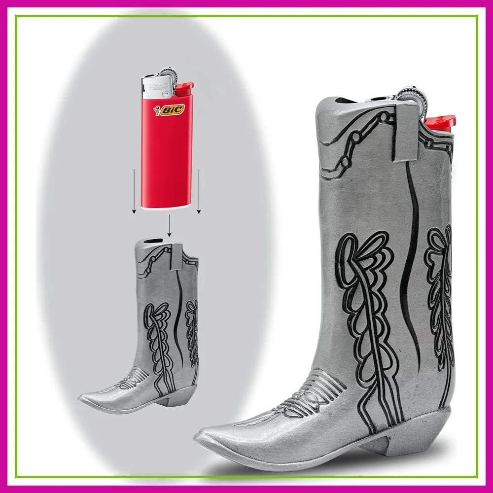 Cowboy Boot Lighter Case for Mini Bic J5, Metal Sleeve Cover, Stylish EDC