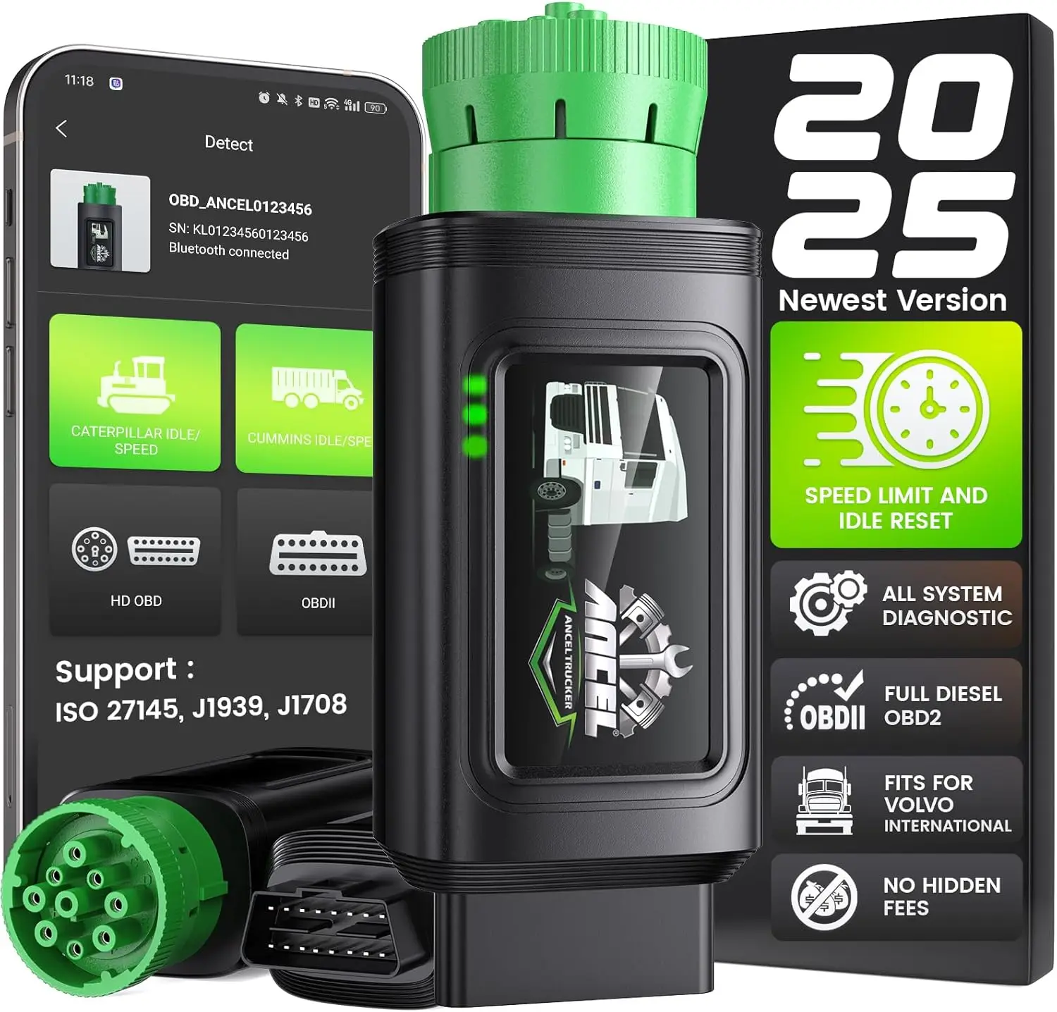 

HD210 Bluetooth-сканер грузовиков, дизельный диагностический инструмент OBD2 для Volvo и международных, сброс ограничения скорости и холостого хода, на весь срок службы