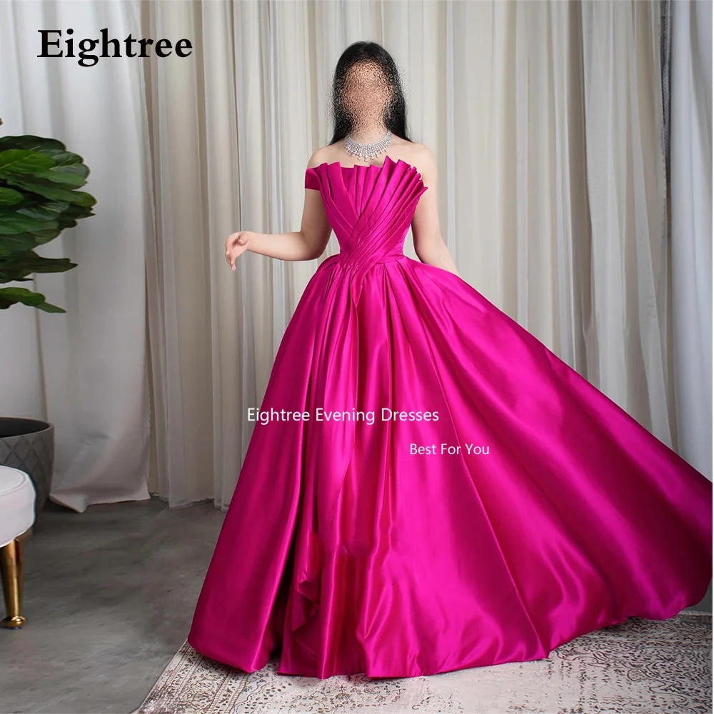 

Eightree Fuchsia vinatge Arab Evening Dresses Long A Line Pleat Strapless Saudi Abendkleider Dubai Formal Occasion Dresses 2023