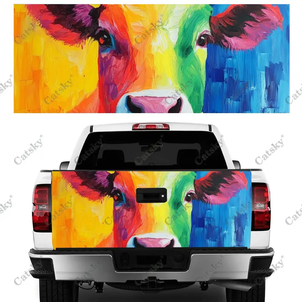

Rainbow Cattle Print Car Tail Trunk Protect Vinly Wrap Cover Decal Auto Accessories Hood Decoration Sticker for Off-road Pickup