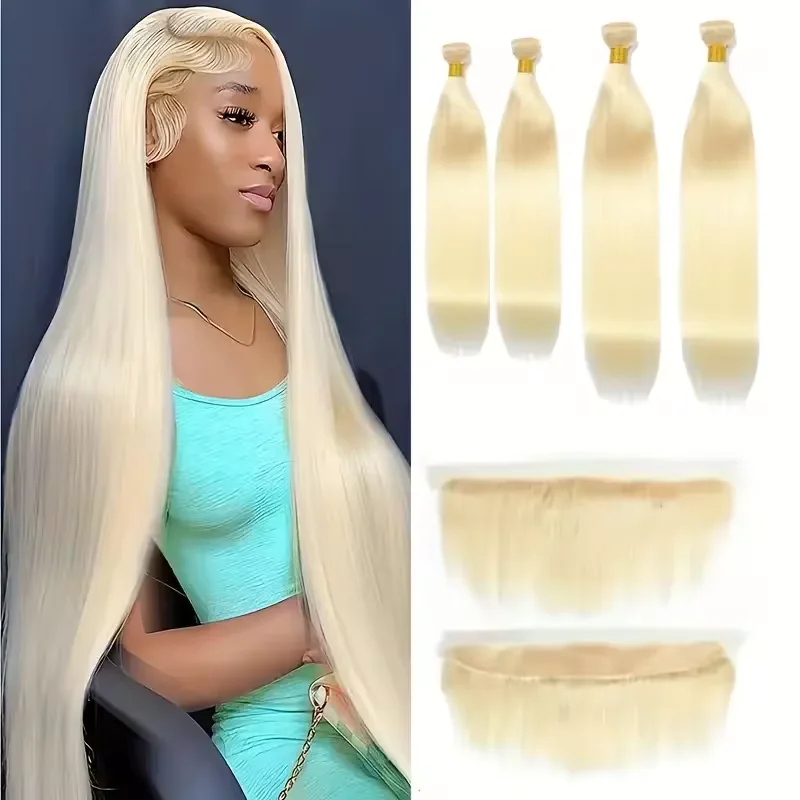 

613 пучков человеческих волос, прямые светлые человеческие волосы, 40 дюймов, пучки 12А, 100% натуральные человеческие волосы для женщин, 1 пучок человеческих волос, плетение