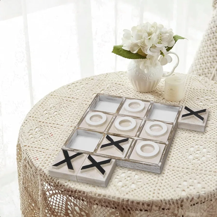JEVERGN 12,6 Большая деревянная игра Tic Tac Toe Деревенский журнальный столик Игра Wood Farmhouse Tic Tac Toe Настольная игра Декор Семейные игры fo