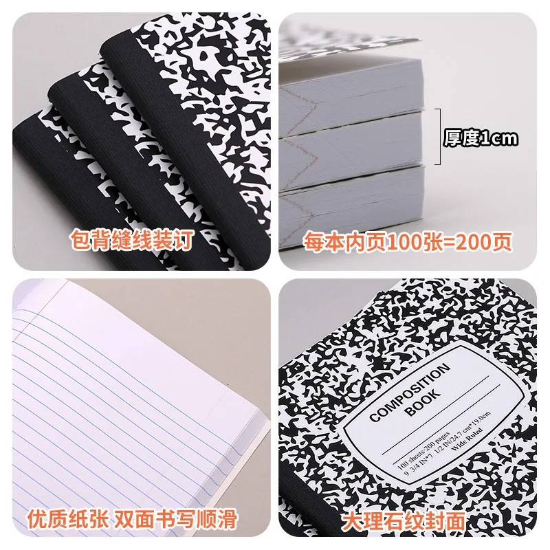 3/5Pcs B5 Thread Binding Composition Thick Notebook Marble Pattern Lined Journal School Office Memo Pad Diary Stationery Pack
