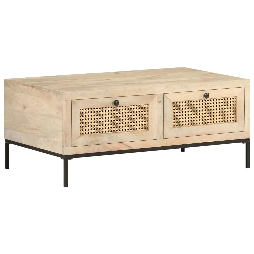 Low Table 90x50x37 cm mango wood and natural cane