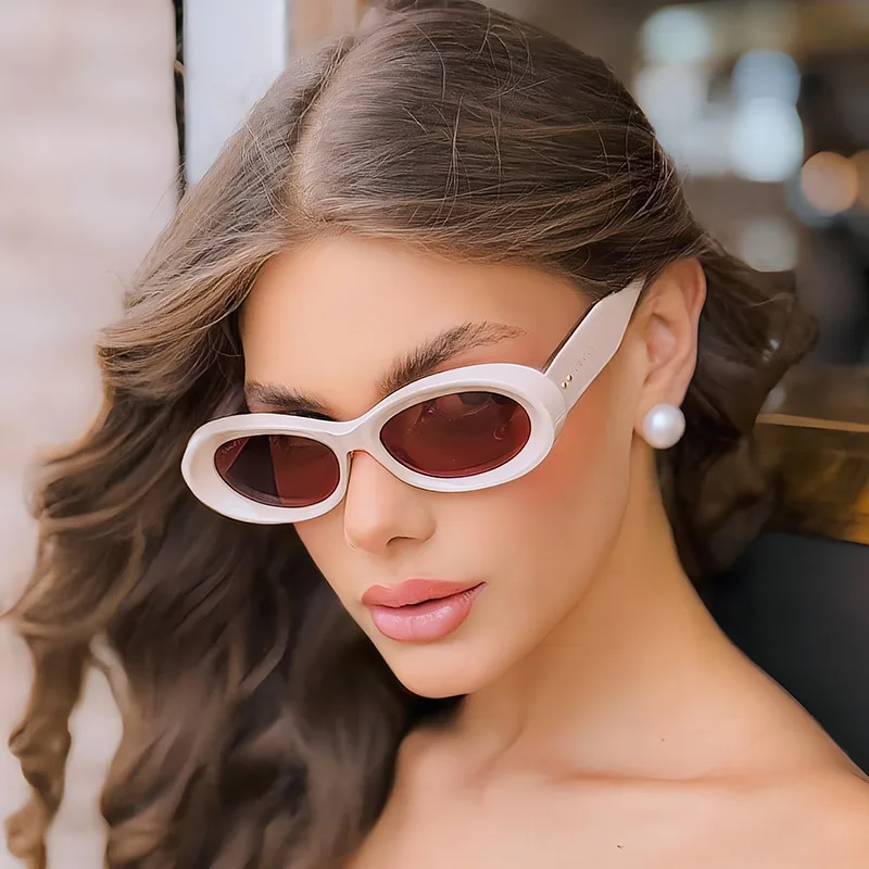 خمر النظارات الشمسية المستديرة النساء جديد ريترو البيضاوي نظارات شمسية عالية الجودة العصرية العلامة التجارية نظارات الظل للإناث