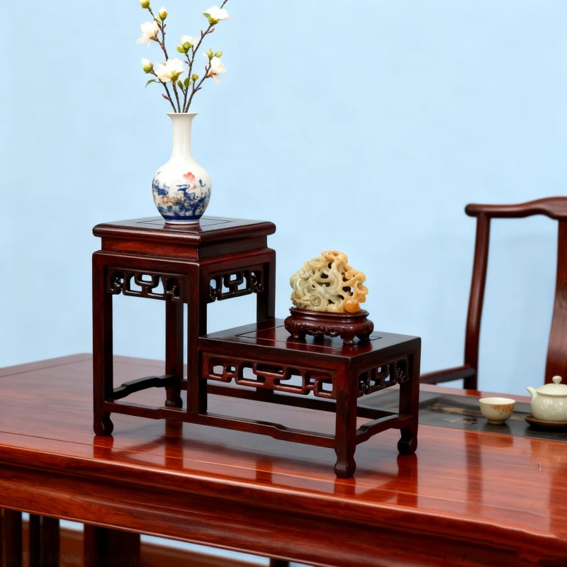 Solid Wood Crafts Double-layer Base Home Flowerpot Craft Collection Display Rack Incense Burner Vase Base