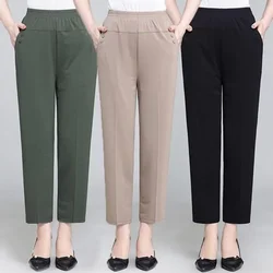 Pantalones rectos informales para mujer, calzas delgadas, elásticas, de cintura alta, con bolsillo de diamantes, talla grande 5XL, primavera y verano