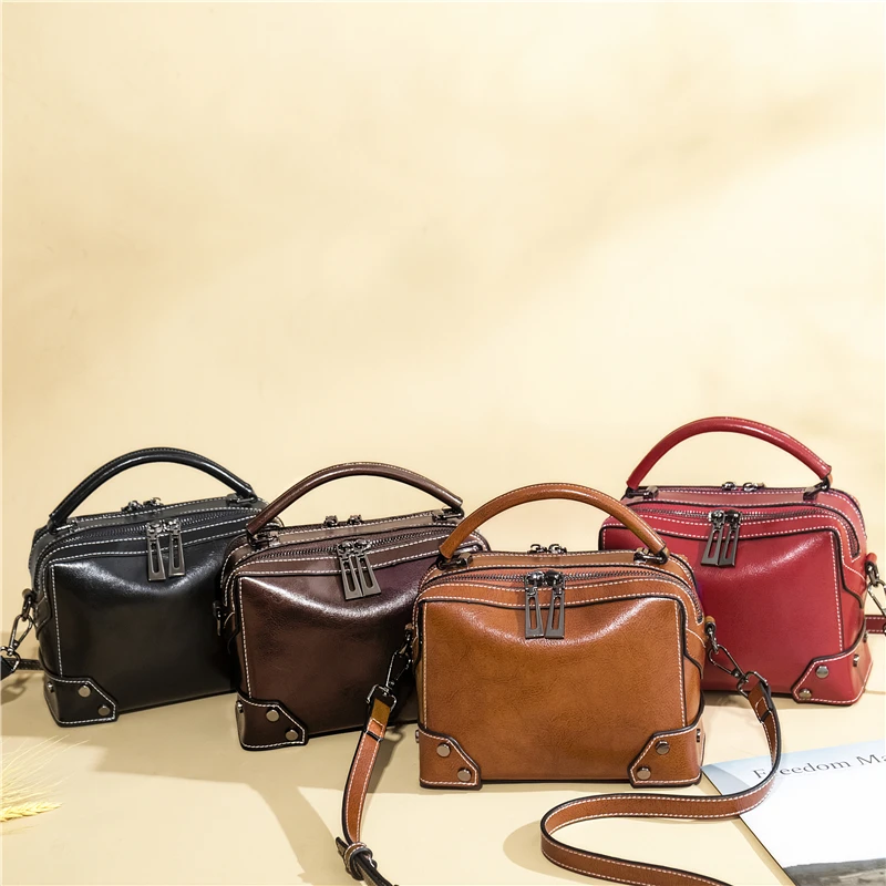 Toptrends Cowhide Genuine Leather Pillow Small Shoulder Crossbody Bags For Women 2024 Trend Designer Boston Tote Ladies Handbags