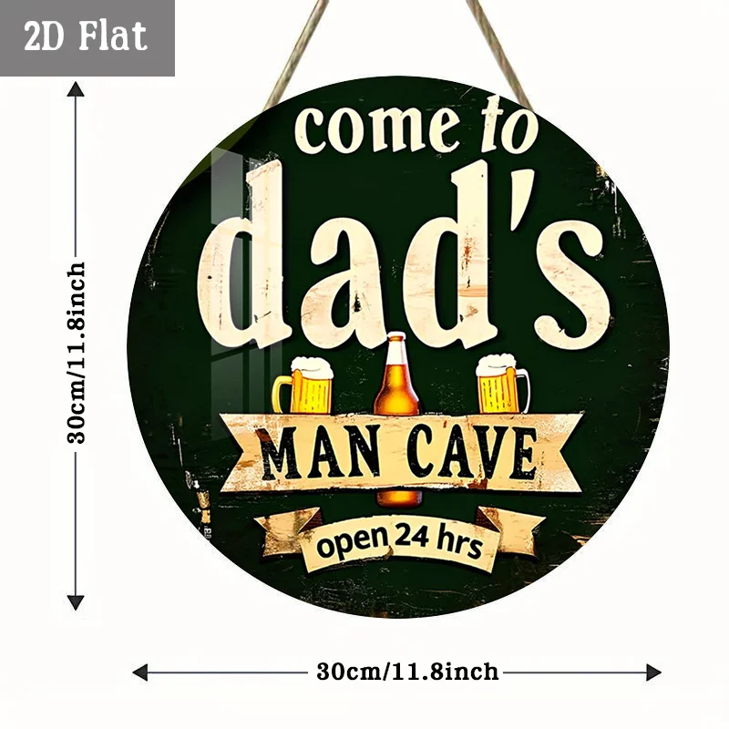 2D Flat, 1pc Retro Dad-Themed Beer Wall Decor - Round Wooden Hanging Sign Suitable for Home, Garage, Cave, Cafe - Vintage Papa D