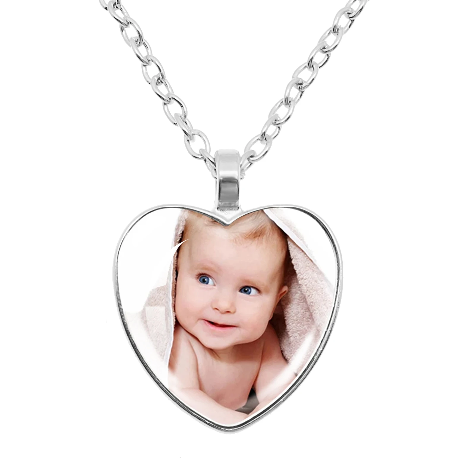 New Personalized Custom Pendant Peach Heart Necklace Glass Pendants  Mum Dad Baby Grandpa Parents Custom Gifts