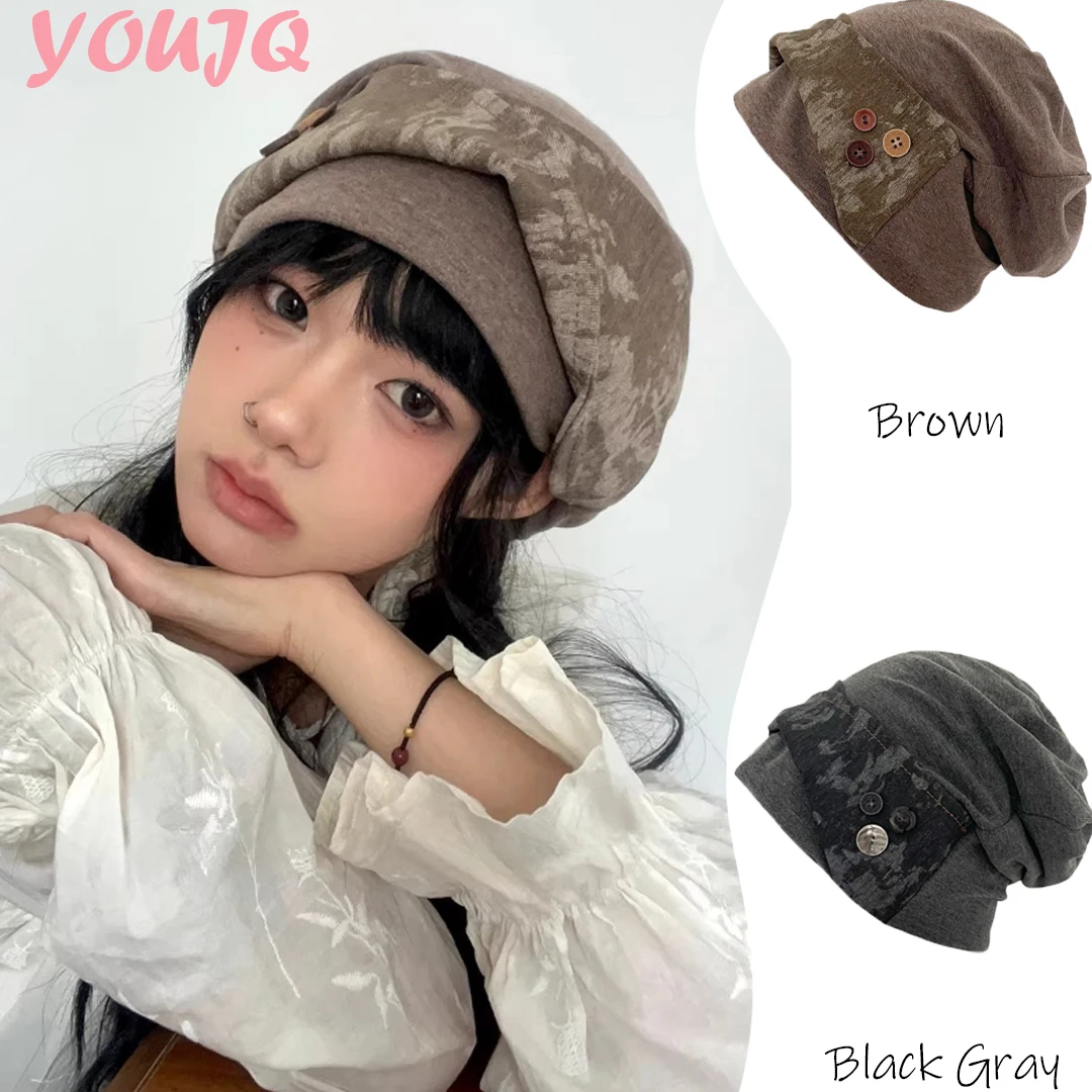 

Шапка-бини в стиле Y2K с художественным дизайном, ретро-шарф-капюшон в стиле тай-дай для женщин, осенне-зимняя минималистичная шапка, визуально уменьшающая лицо, Gorras