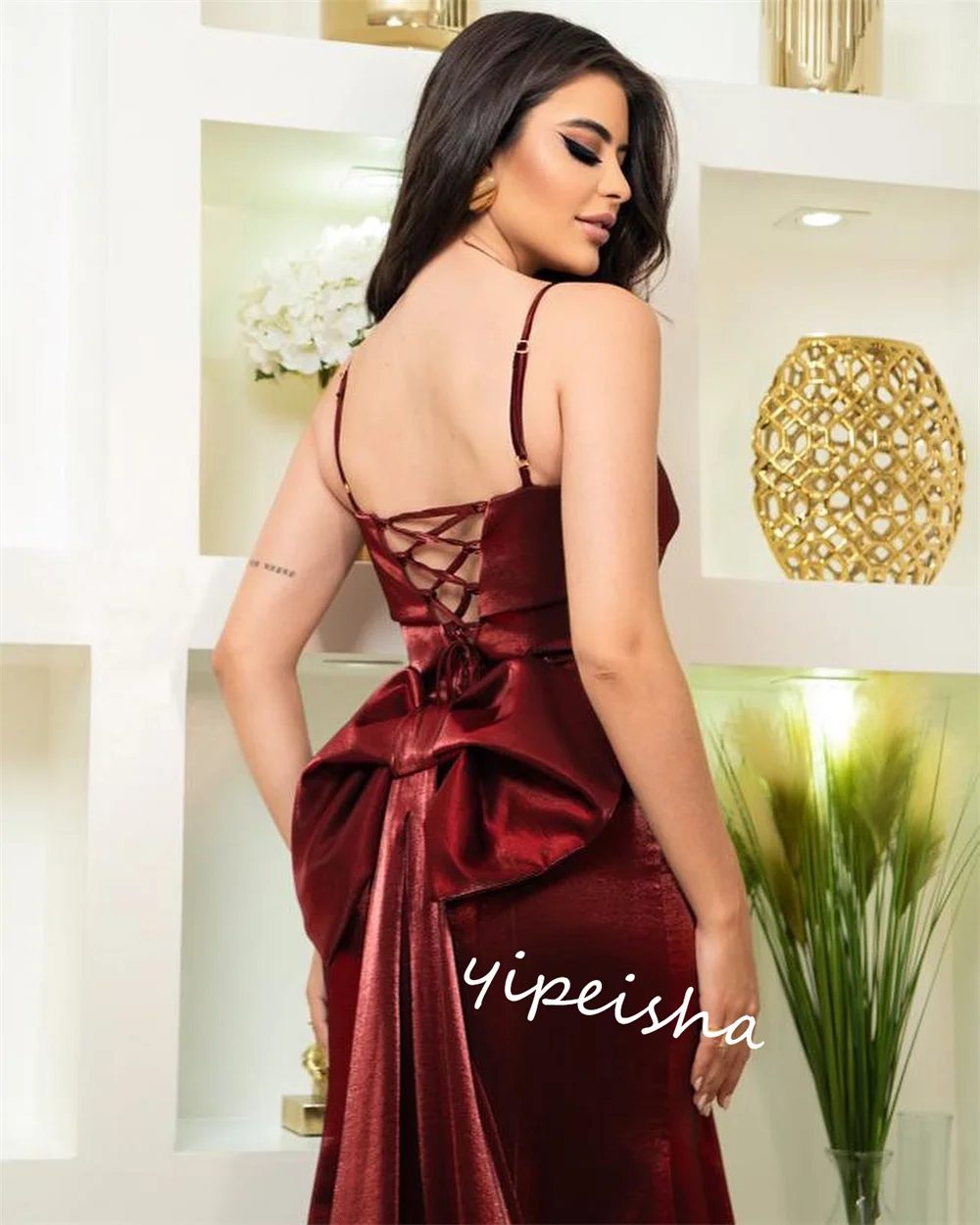 Velour gaun pesta Formal model A-line, Gaun panjang, gaun acara seksi, tali Spaghetti A-line, gaun malam Formal