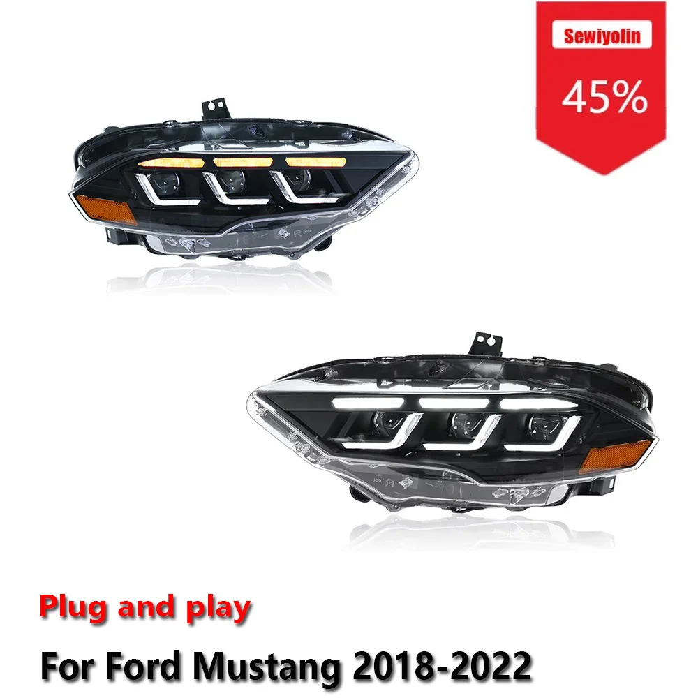 

Sewiyolin автомобильные светодиодные обновленные аксессуары для фар для Ford Mustang 2018-2022 DRL тормозной указатель поворота Plug and Play