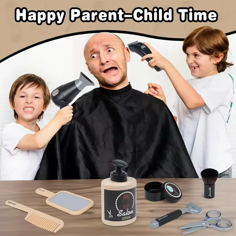 Kids Toys Barber Role Pretend Play for Boys Beauty Fashion Electric Hairdressing Cosmetics Tools Set Hair Salon Shaving Sets Toy
