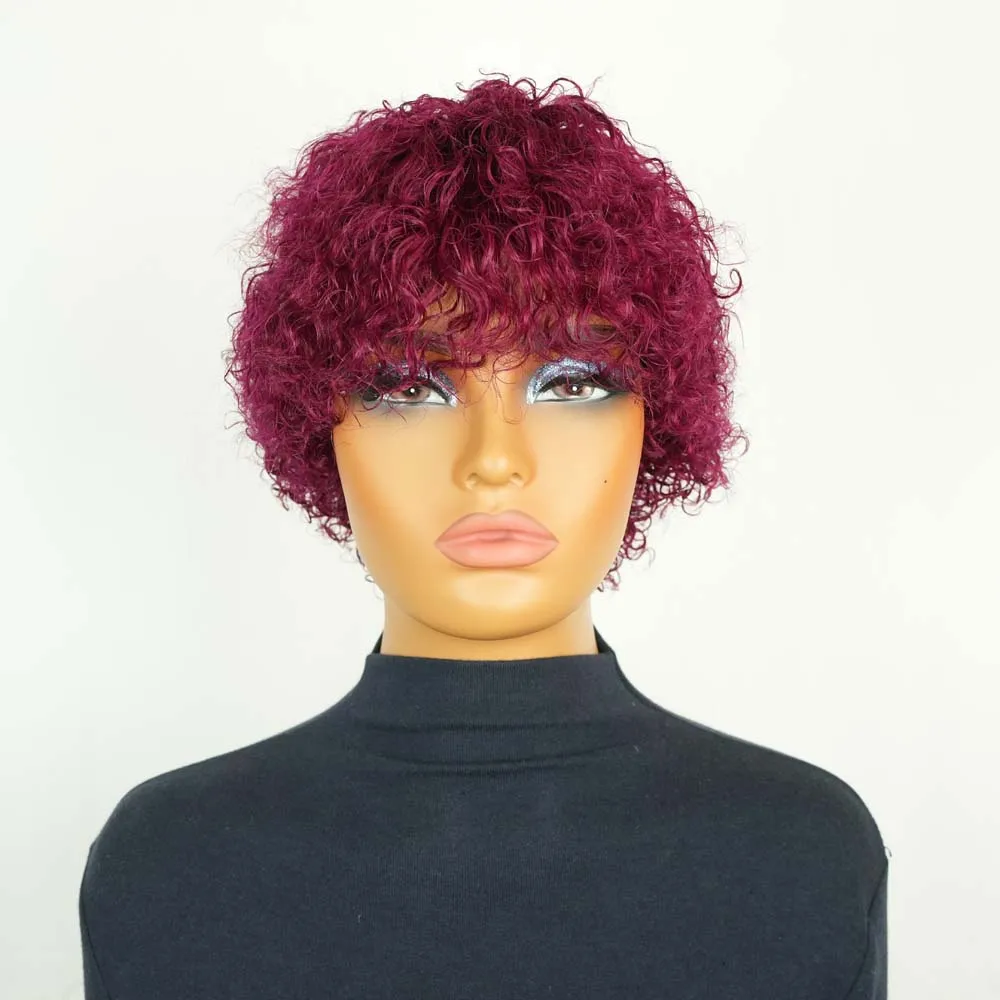 قصيرة عابث الأفرو شعر مستعار شديد التجعد النبيذ بوب شعر مستعار مع الانفجارات البرازيلي آلة صنع ريمي خصلات الشعر المستعار الإنسان جيري مجعد للنساء #1