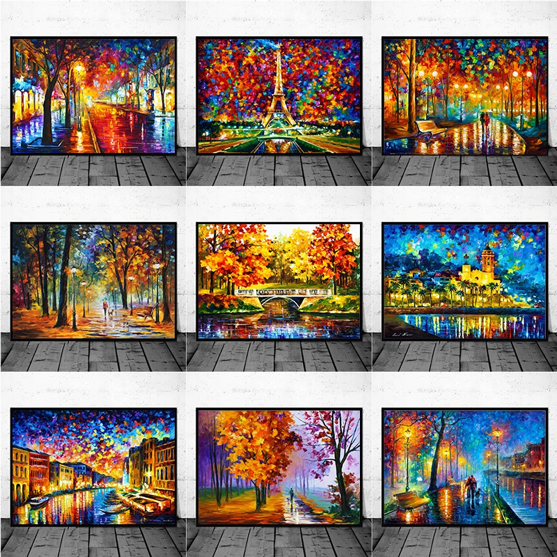 Abstract City Landscape Oil Painting Eiffel Tower Wall Art Canvas Prints Pop Paintings Decorative Pictures for Living Room Decor