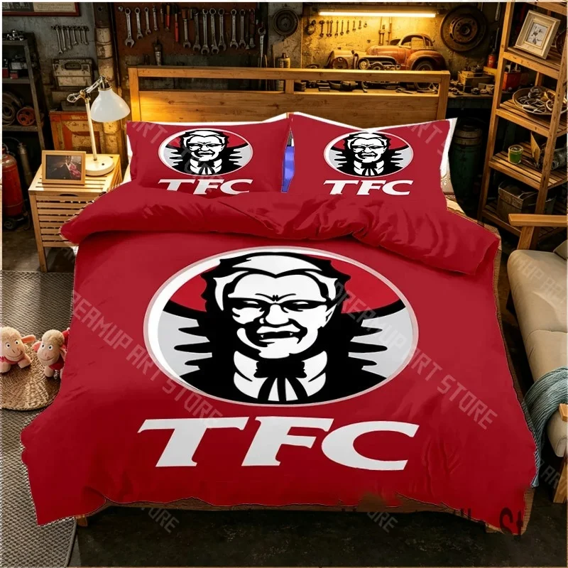 3D Printed KFC Logo Food Bedding Set for Boys Girls Duvet Cover And Pillowcase Included Twin Queen King Full Single Double Sizes